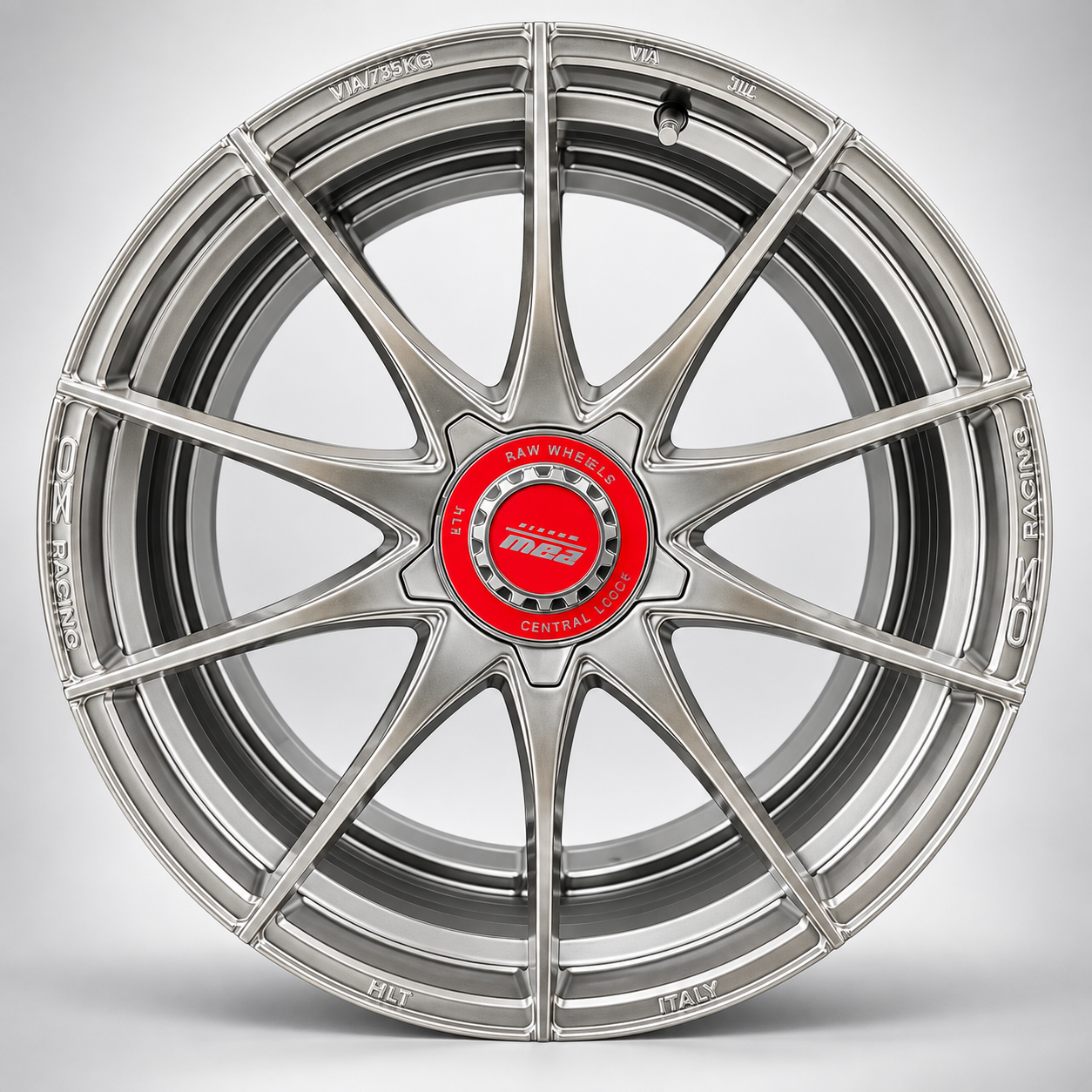Roda esportiva racing prata aro 22 com centro vermelho